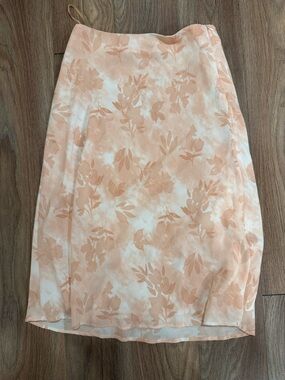 Peach Floral Print Midi Skirt